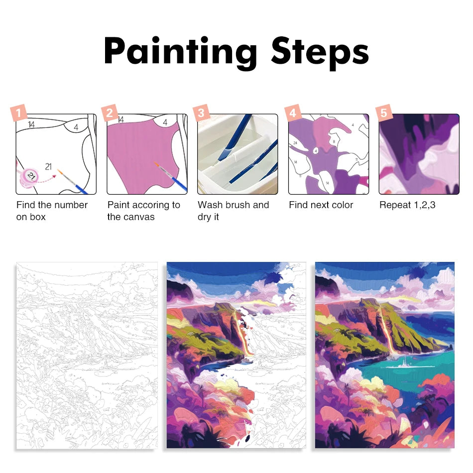Naive Sunrise Hills Paint by Numbers Kit