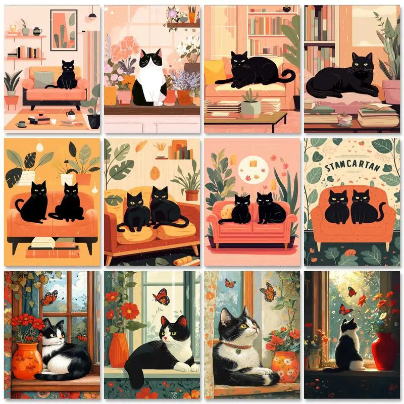 Window Cat and Poppies Paint by Numbers Kit