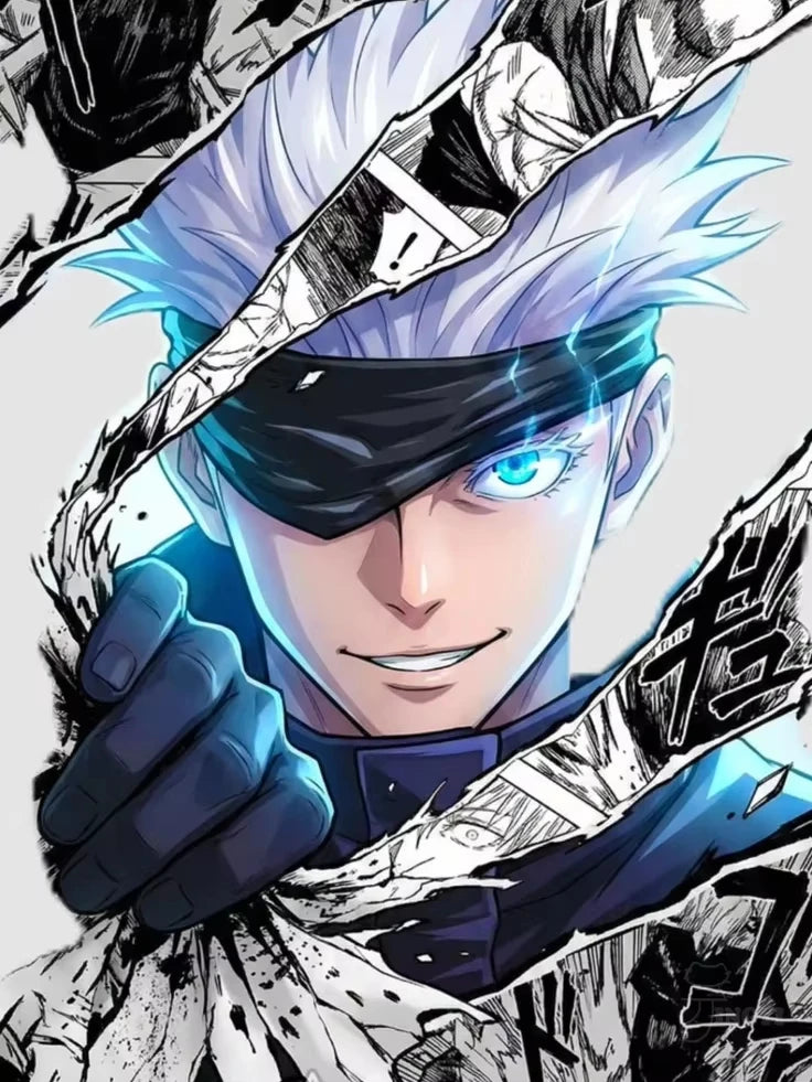 Manga Sorcerer paint by numbers kit: gojo manga rip blindfold