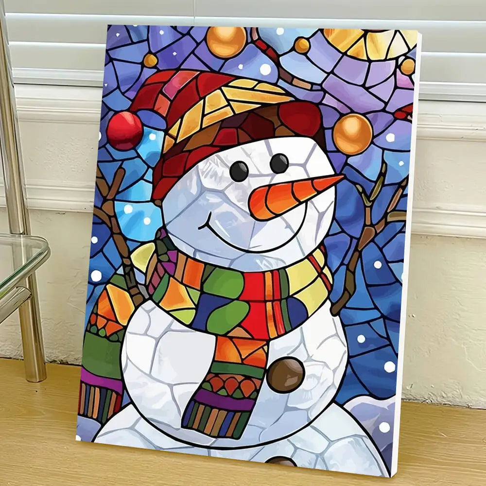 Stained Glass Snowman Paint by Numbers Kit