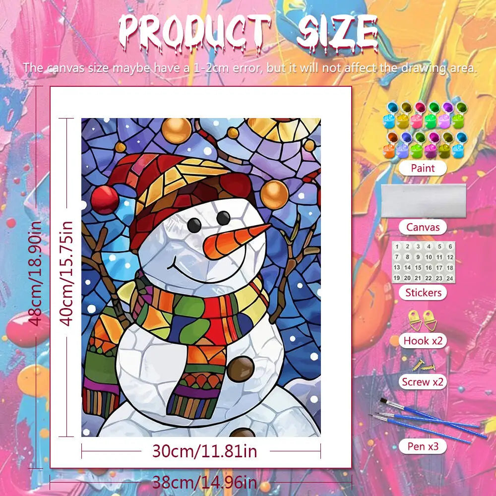 Stained Glass Snowman Paint by Numbers Kit