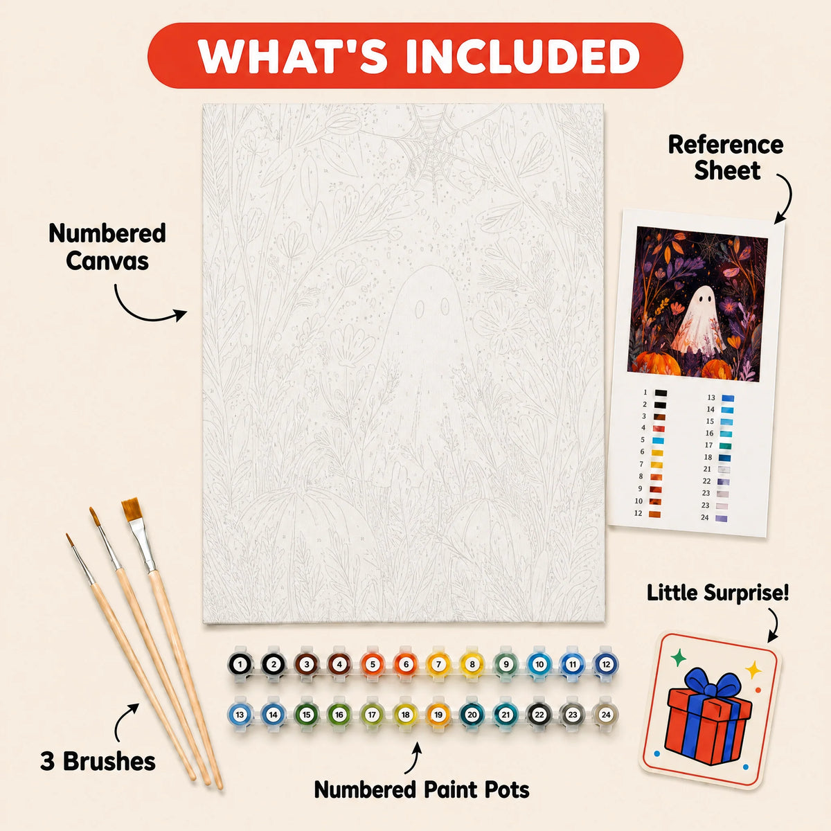 Autumn Ghost Paint by Numbers Kit: everything included in the kit