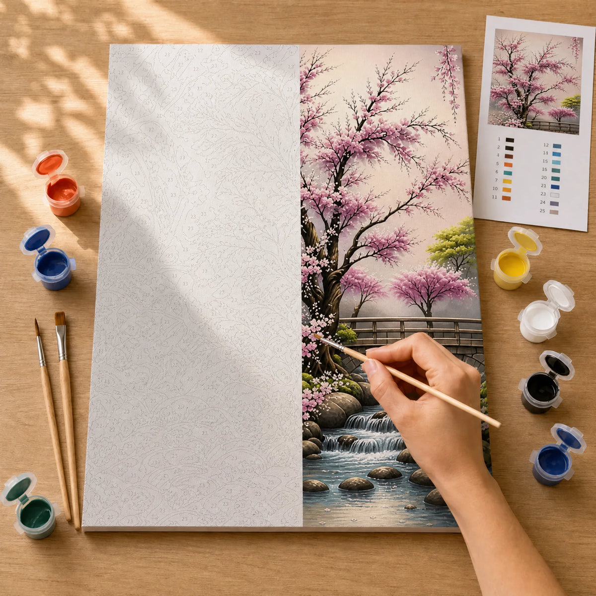 Cherry Blossom Stream Paint by Numbers Kit — 3