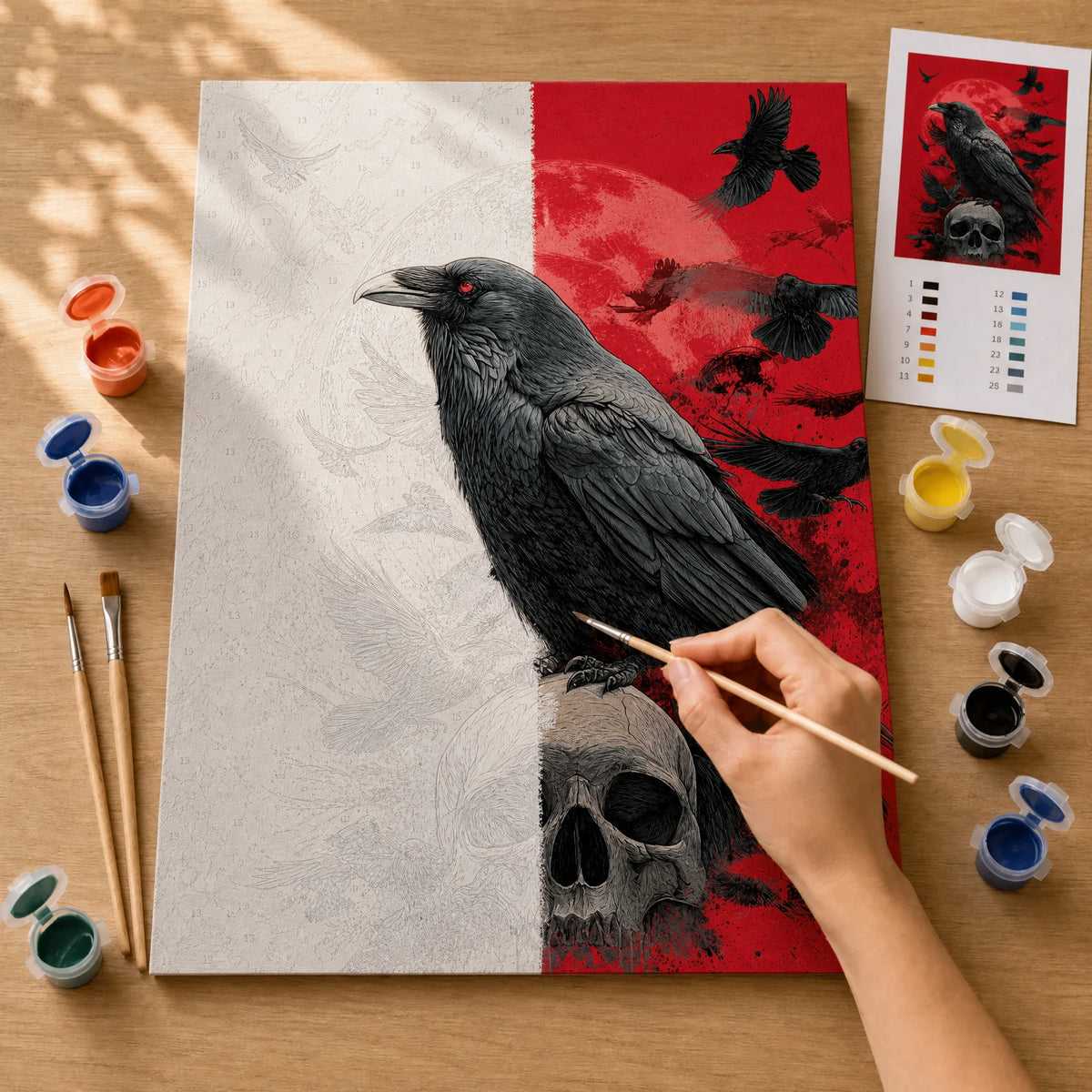Crimson Raven Skull Paint by Numbers Kit — 3