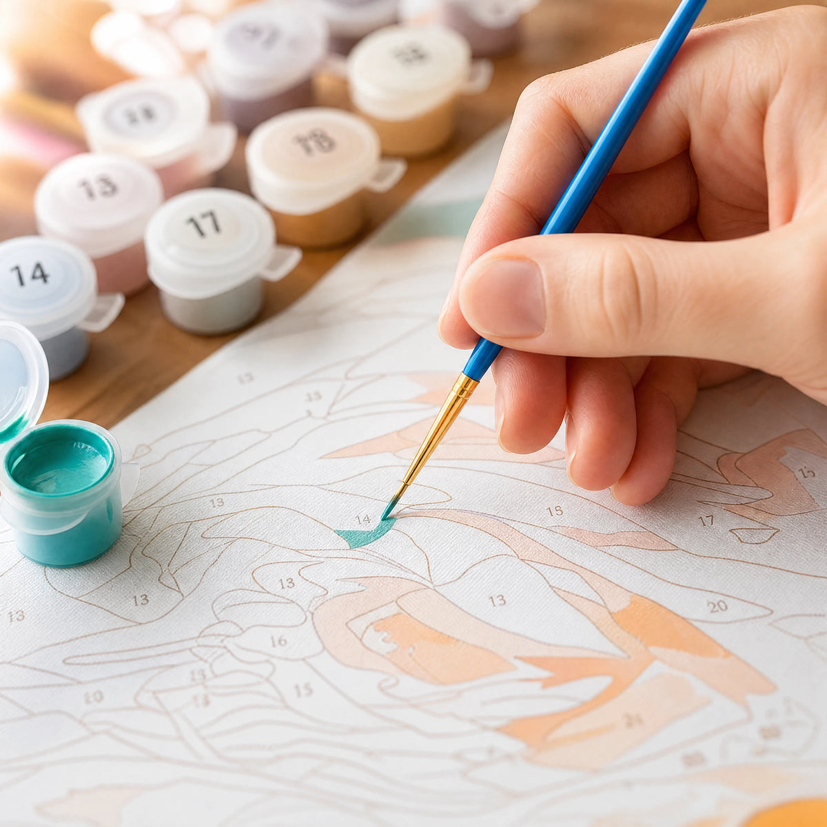 hand painting a tiny numbered cell with a fine detail brush | Detail Paint Brush Set of 8 + 2 FREE