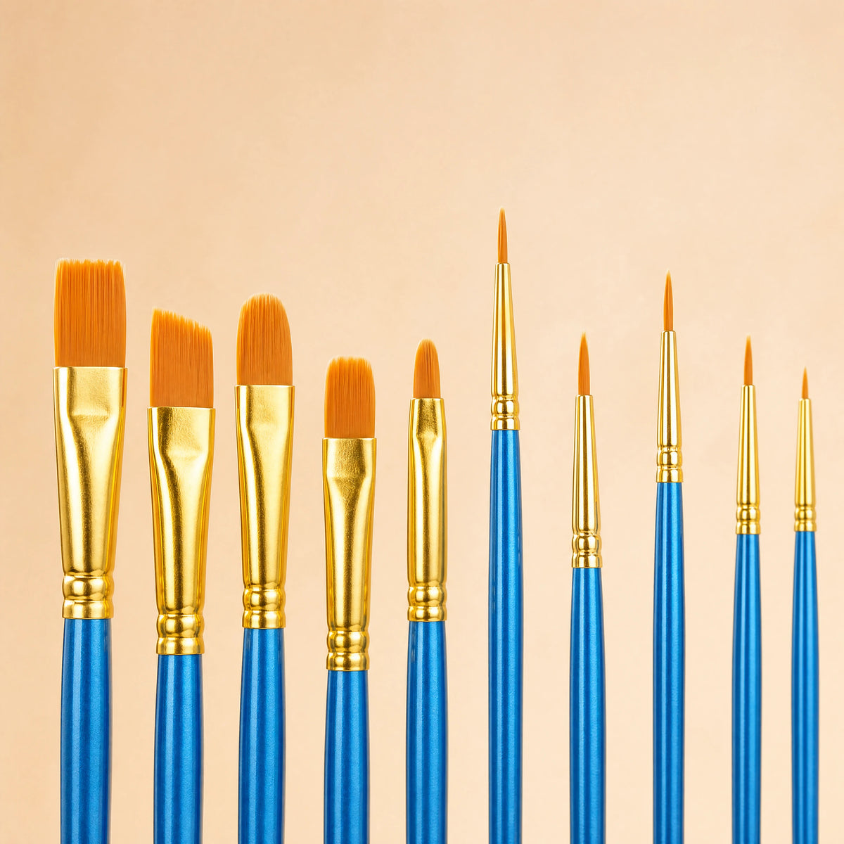 macro of the ten nylon brush tip shapes | Detail Paint Brush Set of 8 + 2 FREE