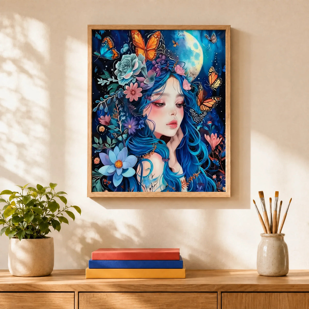 Luna Fairy Paint by Numbers Kit: finished canvas displayed in a living room