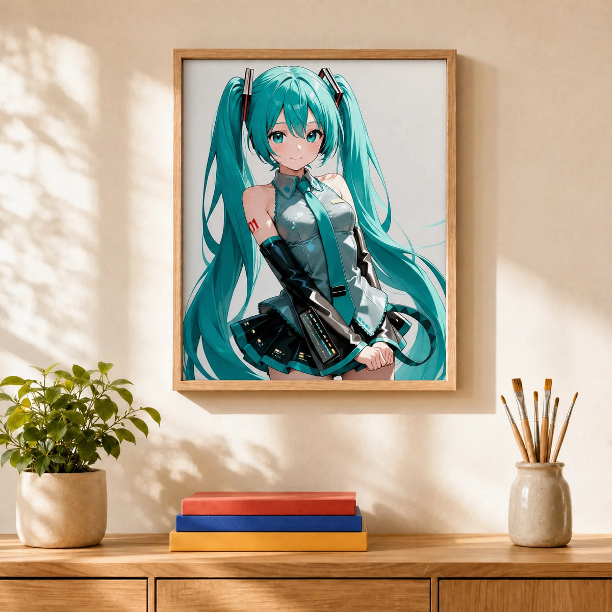 Turquoise Idol Paint by Numbers Kit: finished canvas displayed in a living room