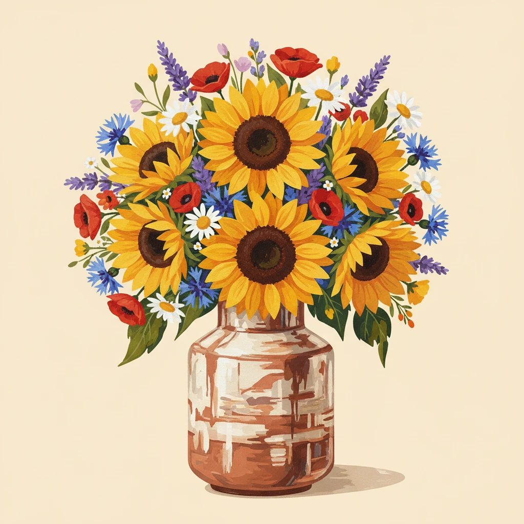 Flower Paint by Numbers Kits collection: finished canvas artwork