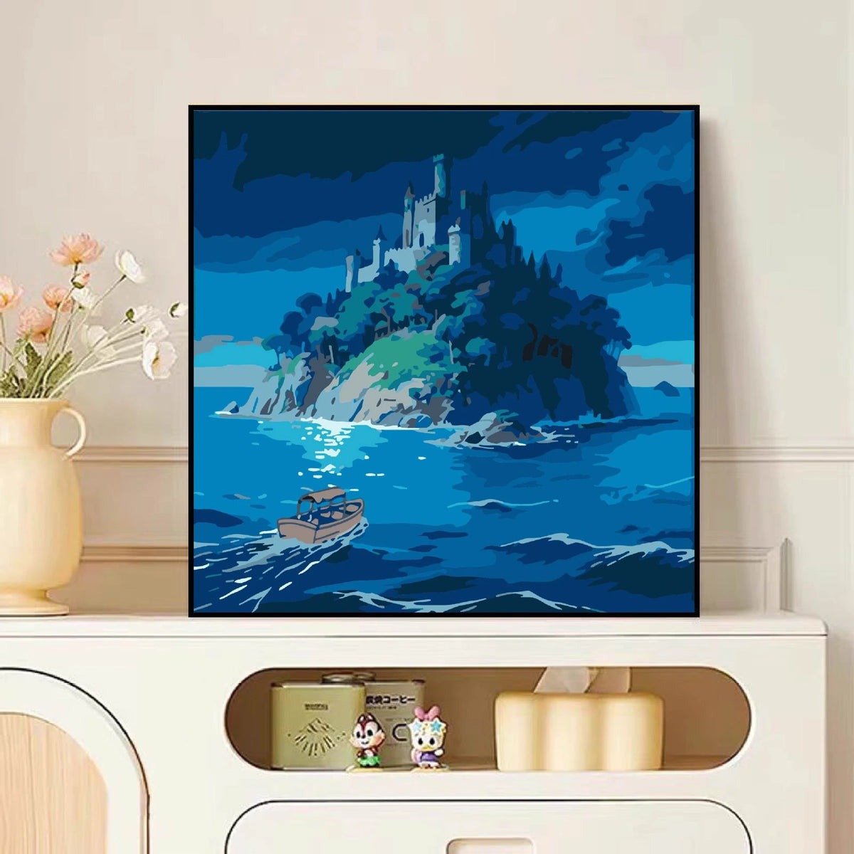 Island Castle paint by numbers kit: castle island blue sea night