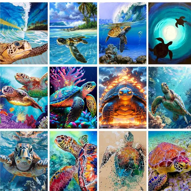 Neon Sea Turtle Paint by Numbers Kit
