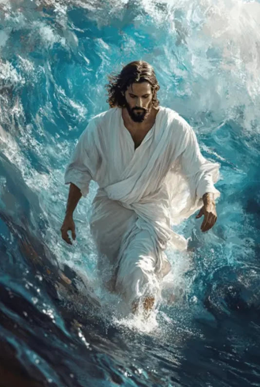 Walking on Water paint by numbers kit: Jesus walking on stormy water