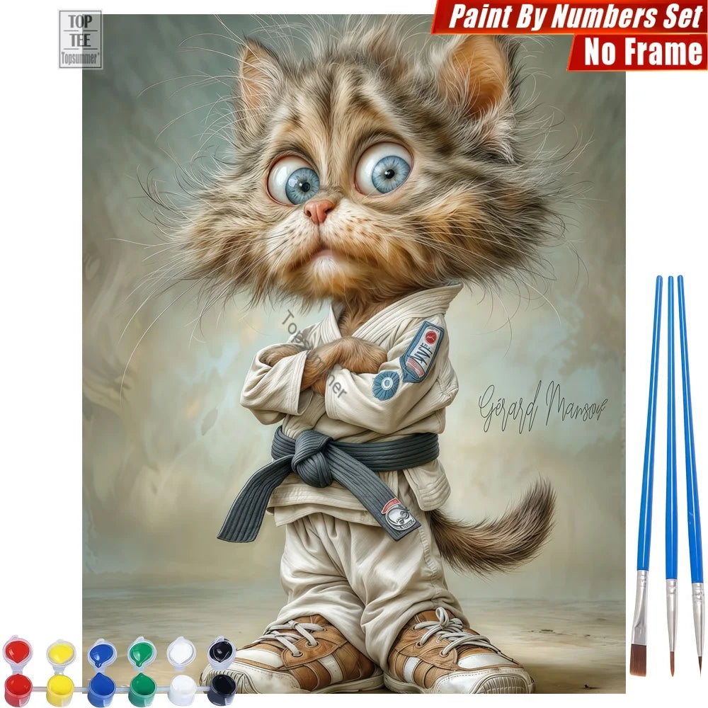 Karate Kitten paint by numbers kit: funny kitten karate uniform
