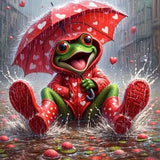 Rainy Day Frog paint by numbers kit: funny frog red umbrella boots rain