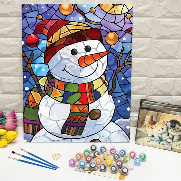 Stained Glass Snowman Paint by Numbers Kit