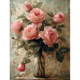 Vintage Roses paint by numbers kit: pink roses vase vintage patina