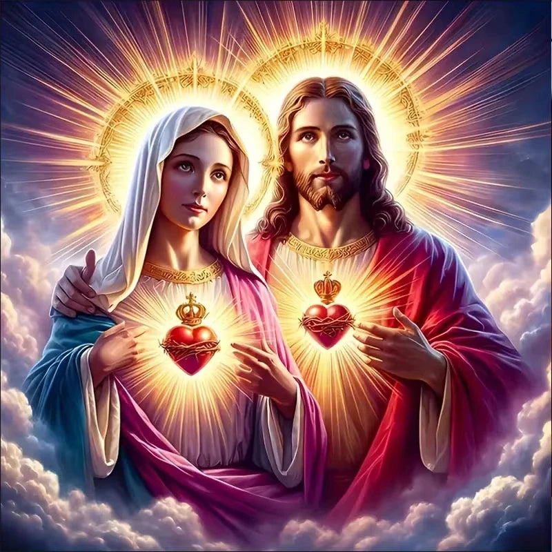 Sacred Hearts paint by numbers kit: sacred hearts Jesus Mary radiant