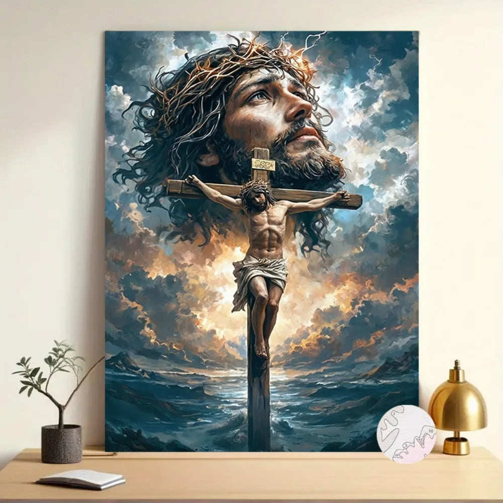 The Cross paint by numbers kit: crucifixion dramatic sky