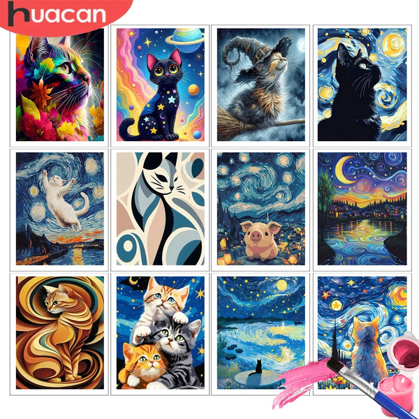 Starry Night Kittens Paint by Numbers Kit