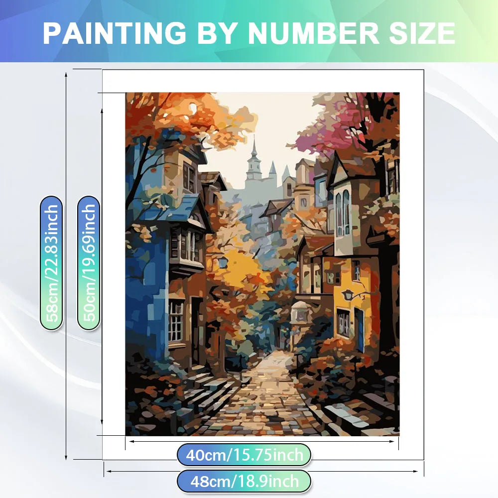 Autumn Village Lane Paint by Numbers Kit