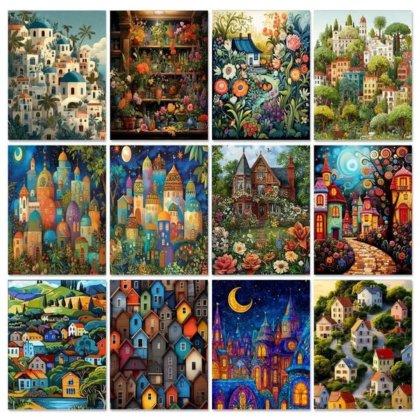 Mosaic Village Night Paint by Numbers Kit
