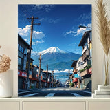 Fuji Street View paint by numbers kit: japan street mount fuji blue sky