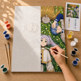 Adventurers Rest Paint by Numbers Kit: before and after: numbered canvas and hand painted result