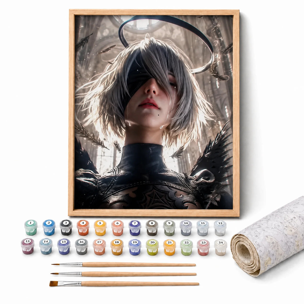 Android Portrait Paint by Numbers Kit: complete kit with framed artwork, numbered paint pots and brushes
