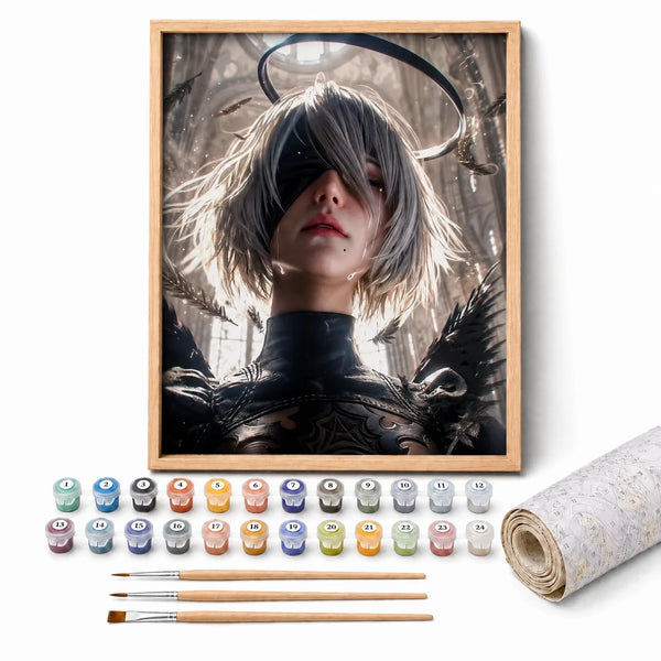 Android Portrait Paint by Numbers Kit: complete kit with framed artwork, numbered paint pots and brushes