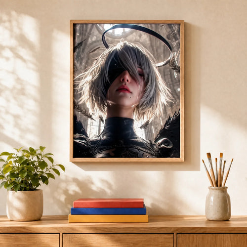 Android Portrait Paint by Numbers Kit: finished canvas displayed in a living room