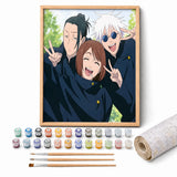 Anime Friends Paint by Numbers Kit: complete kit with framed artwork, numbered paint pots and brushes