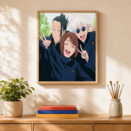 Anime Friends Paint by Numbers Kit: finished canvas displayed in a living room
