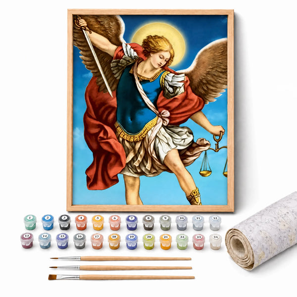 Archangel Michael Paint by Numbers Kit: complete kit with framed artwork, numbered paint pots and brushes