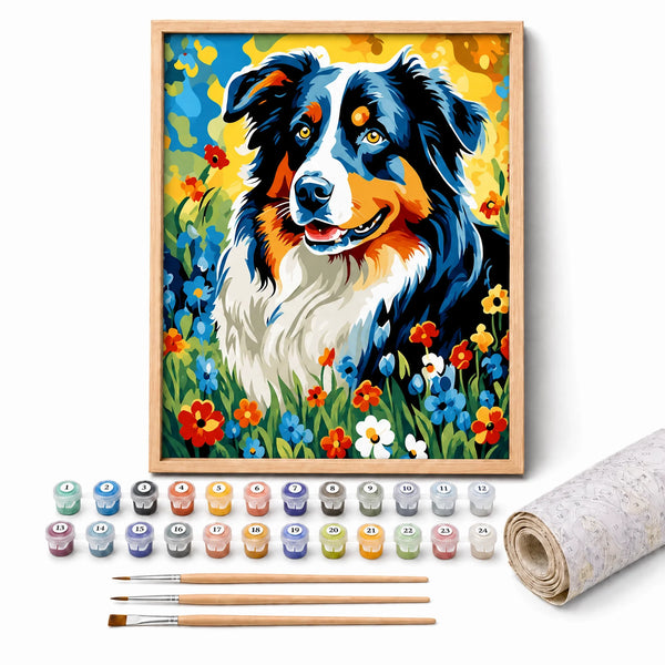 Aussie Blooms Paint by Numbers Kit: complete kit with framed artwork, numbered paint pots and brushes