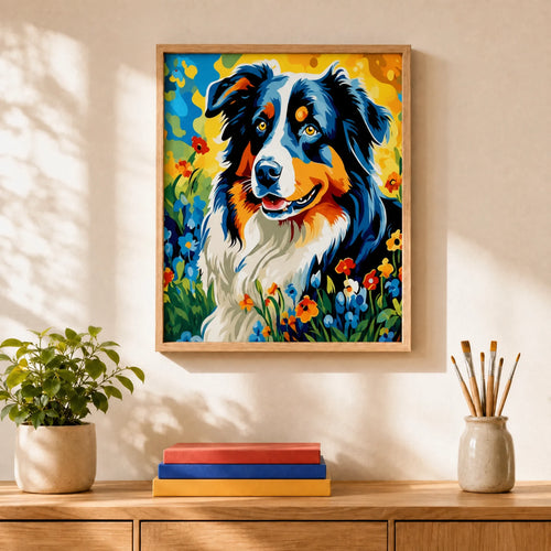 Aussie Blooms Paint by Numbers Kit: finished canvas displayed in a living room