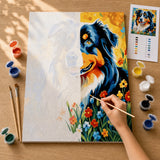 Aussie Blooms Paint by Numbers Kit: before and after: numbered canvas and hand painted result