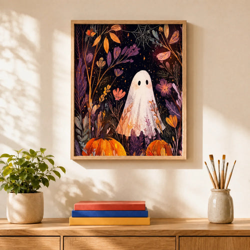 Autumn Ghost Paint by Numbers Kit: finished canvas displayed in a living room