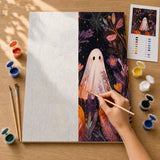 Autumn Ghost Paint by Numbers Kit: before and after: numbered canvas and hand painted result