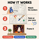 Autumn Ghost Paint by Numbers Kit: how paint by numbers works step by step