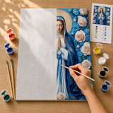 Ave Maria Roses Paint by Numbers Kit: before and after: numbered canvas and hand painted result