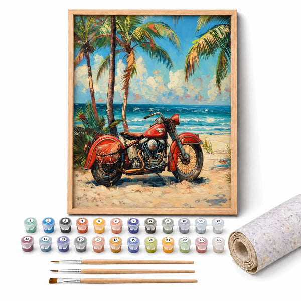 Beach Rider Paint by Numbers Kit: complete kit with framed artwork, numbered paint pots and brushes