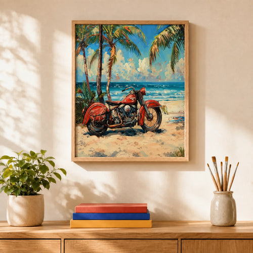 Beach Rider Paint by Numbers Kit: finished canvas displayed in a living room
