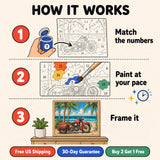 Beach Rider Paint by Numbers Kit: how paint by numbers works step by step