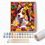 Best Friends Blooms Paint by Numbers Kit: complete kit with framed artwork, numbered paint pots and brushes