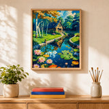 Birch River Cottage Paint by Numbers Kit: finished canvas displayed in a living room