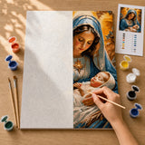 Blessed Mother Paint by Numbers Kit: before and after: numbered canvas and hand painted result