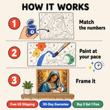 Blessed Mother Paint by Numbers Kit: how paint by numbers works step by step