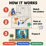 Bohemian Owl Paint by Numbers Kit: how paint by numbers works step by step