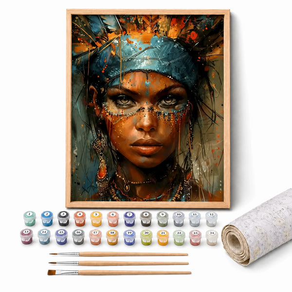 Boho Queen Paint by Numbers Kit: complete kit with framed artwork, numbered paint pots and brushes