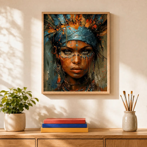 Boho Queen Paint by Numbers Kit: finished canvas displayed in a living room